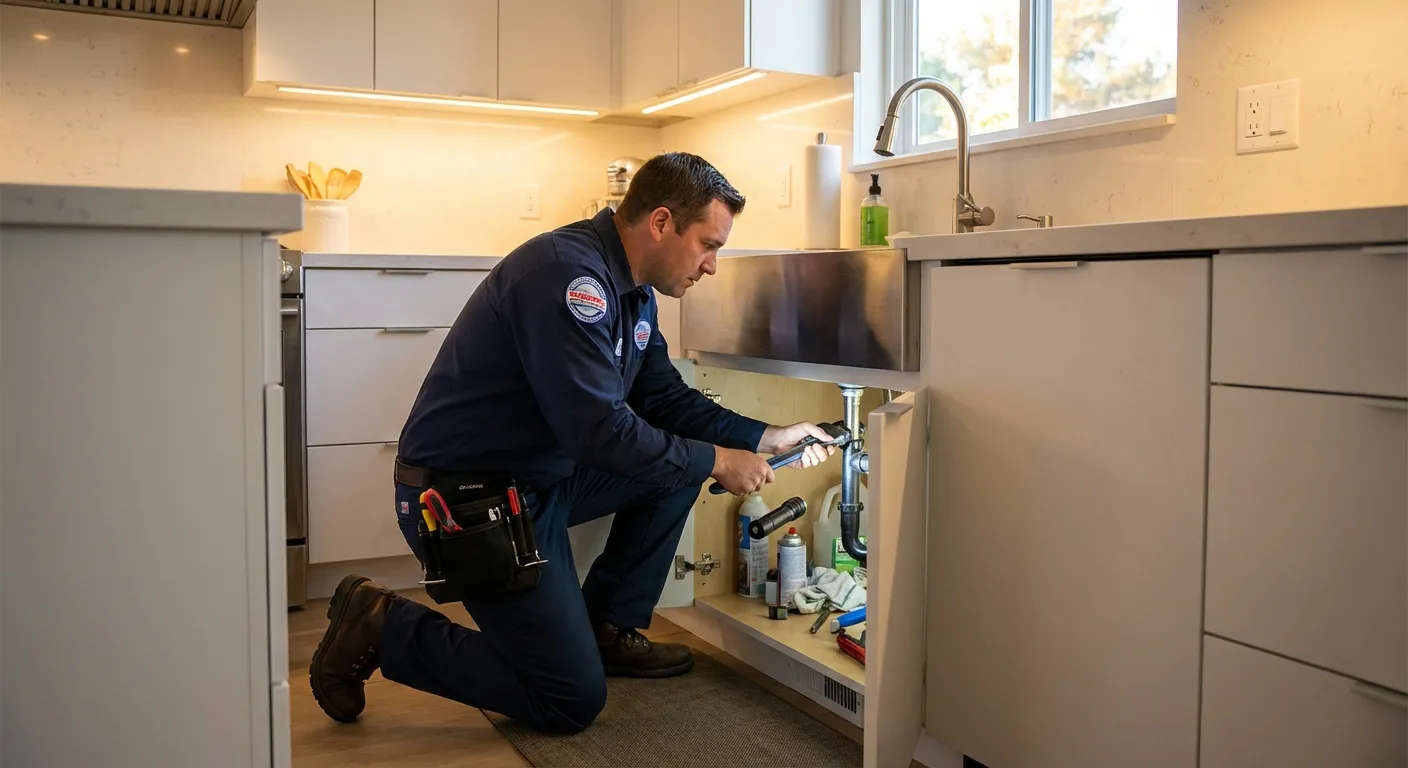 Professional plumber working in a Waukegan home